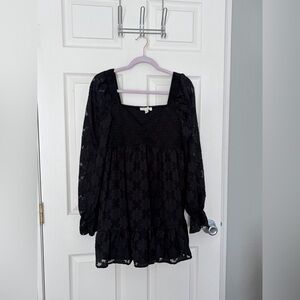 Thirty Thirty Black Smocked Floral Babydoll Mini Dress - XL